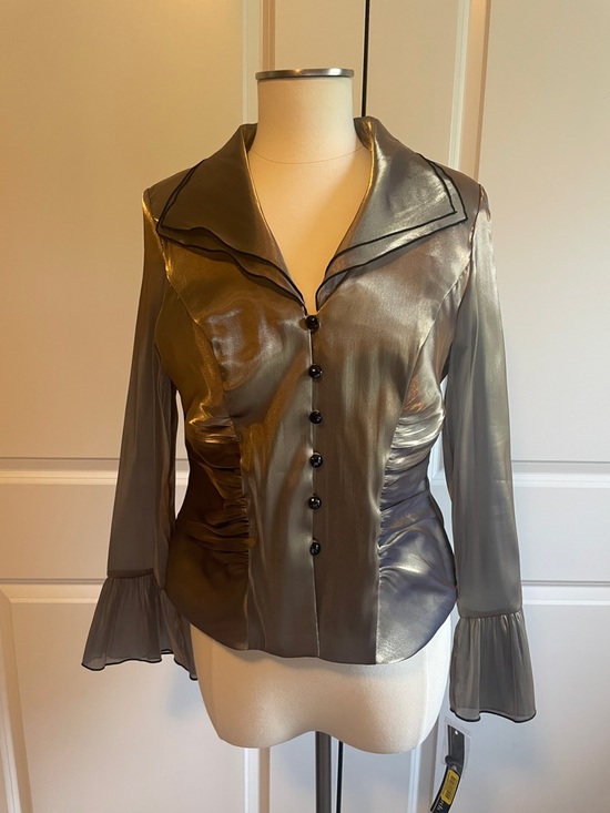 R & M Richards Tops - R & M Richards Satin-Look Metallic Copper Button-Up Women's Blouse Size 10